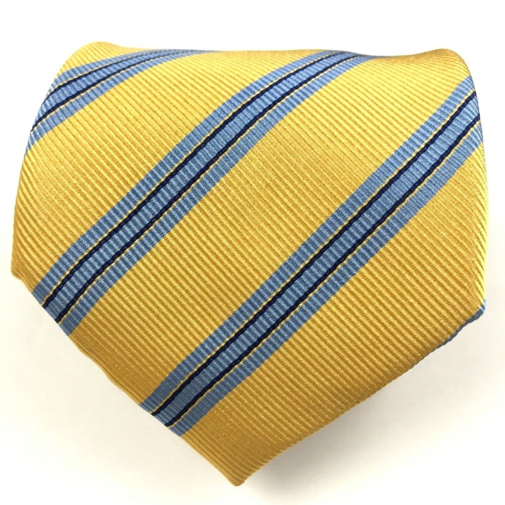 ANDREW'S TIES Collection Men's 100% Silk Designer Striped Yellow Blue Necktie